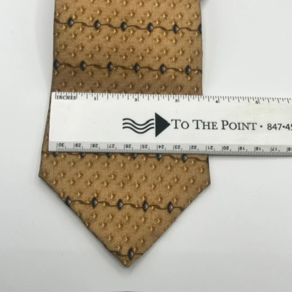 Bill Blass Black Label Mens Silk Tie Gold Bronze Geometric‎ Pattern Luxury Tie